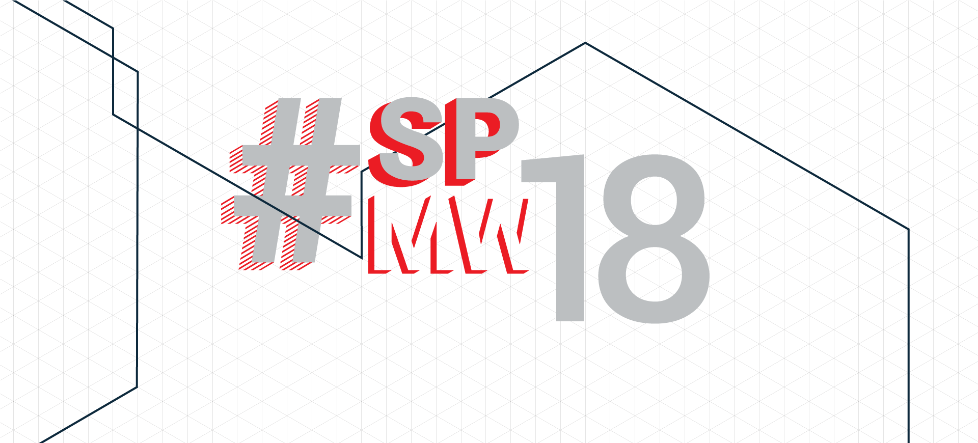 Background com textura hexagonal, constando em caixa alta, #SPMW 2018